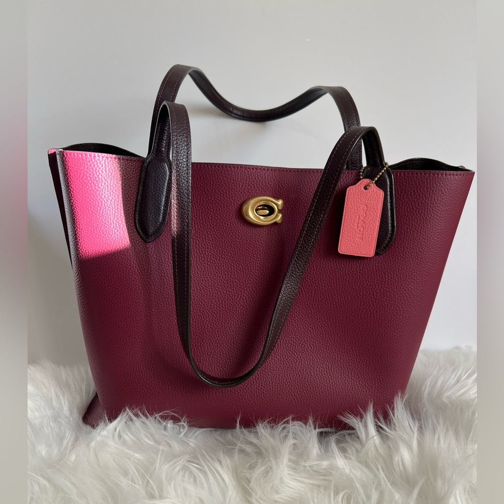 Coach maroon burgundy tote large with zipper bag